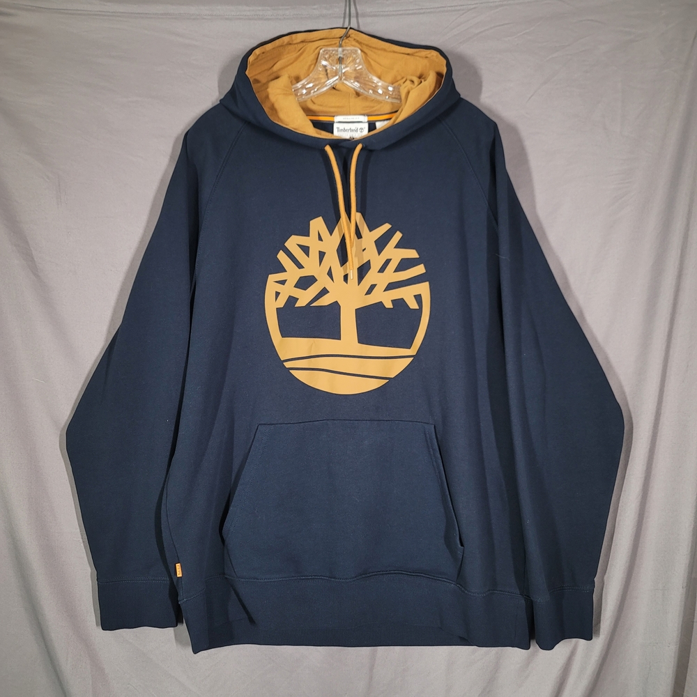 Timberland Men's Navy Hoodie with Yellow Logo